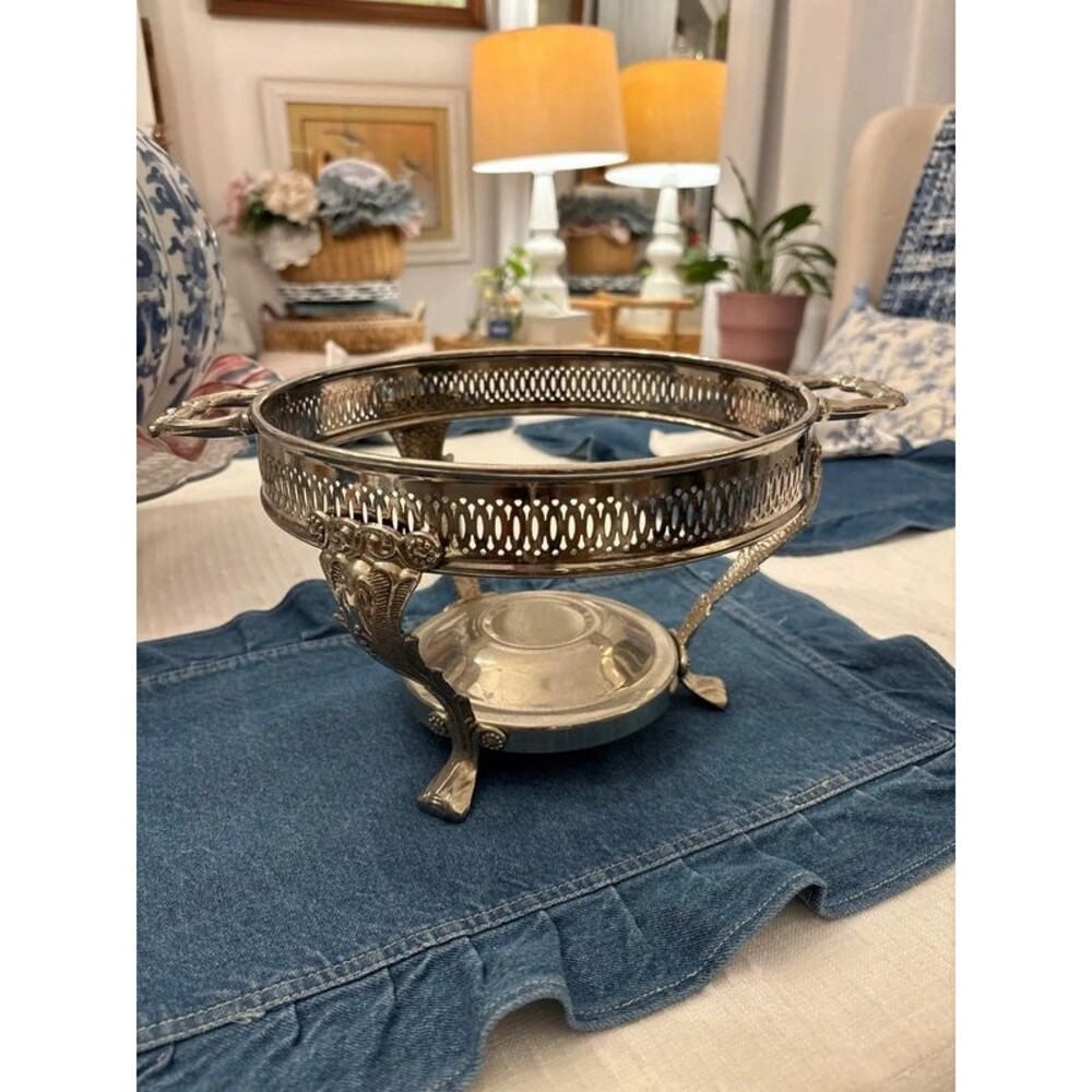 Vintage Silver Plate Chafing Dish Casserole Warmer